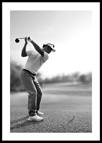 Black and white golfer in line with driver on fairway-0