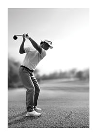 Black and white golfer in line with driver on fairway-1