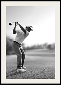 Black and white golfer in line with driver on fairway-2