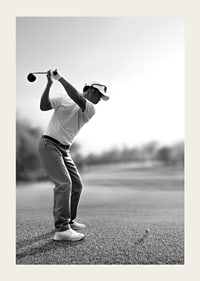 Black and white golfer in line with driver on fairway-3