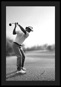 Black and white golfer in line with driver on fairway-4