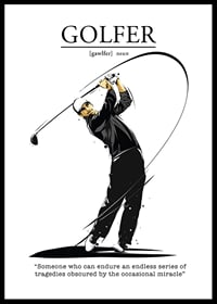 Illustrated golfer in black and white attire with swing-6
