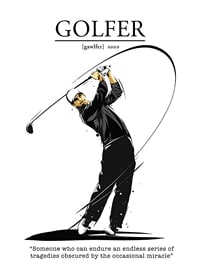 Illustrated golfer in black and white attire with swing-7