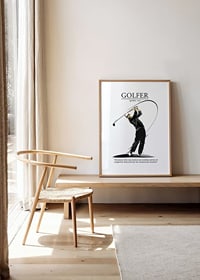 Illustrated golfer in black and white attire with swing-8