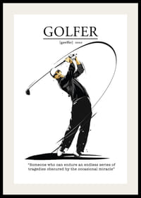 Illusztrált golfozó fekete-fehér öltözékben, lendítéssel-2