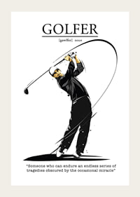 Illustrated golfer in black and white attire with swing-3