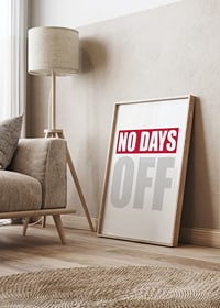 Graphic text with NO DAYS in red and OFF in light gray-2
