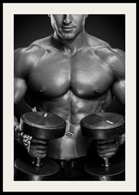 Black and white close-up of fit man with two dumbbells-4