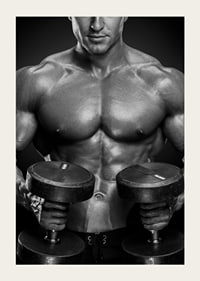 Black and white close-up of fit man with two dumbbells-5