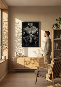 Black and white close-up of fit man with two dumbbells-8