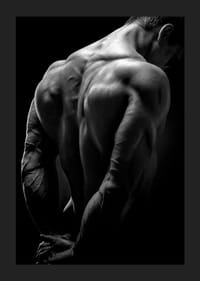 Prim-plan alb-negru al spatelui și brațelor unui bărbat musculos-1