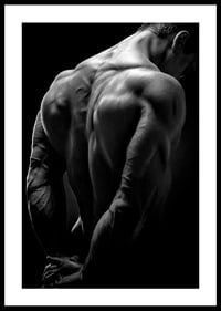 Black and white close-up of muscular man's back and arms-2