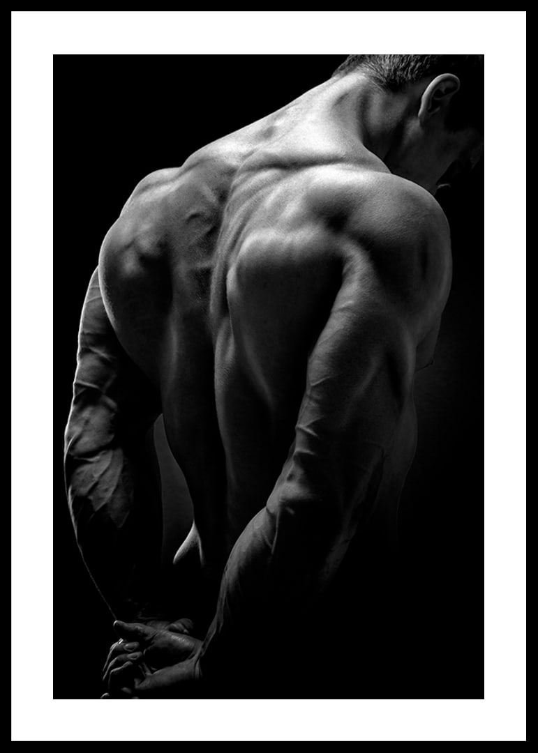 Black and white close-up of muscular man's back and arms-12