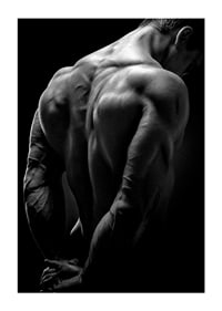 Black and white close-up of muscular man's back and arms-3