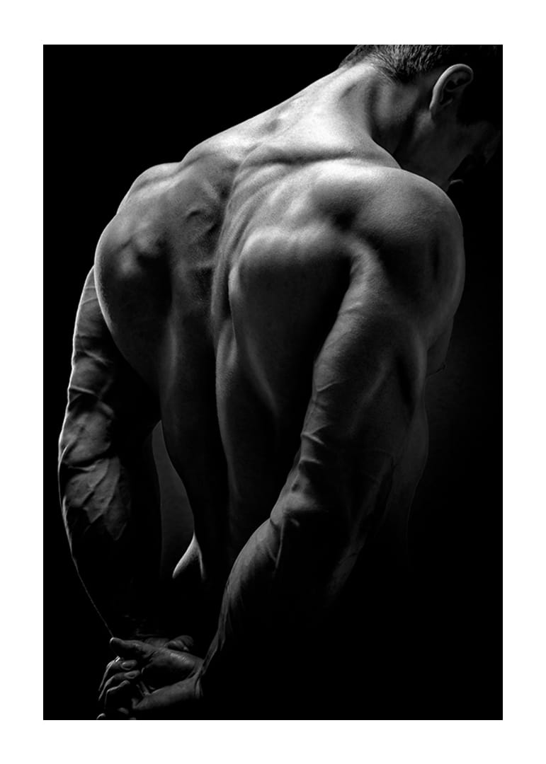 Prim-plan alb-negru al spatelui și brațelor unui bărbat musculos-12