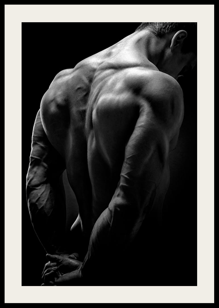 Black and white close-up of muscular man's back and arms-12