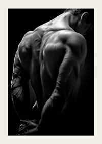 Black and white close-up of muscular man's back and arms-5