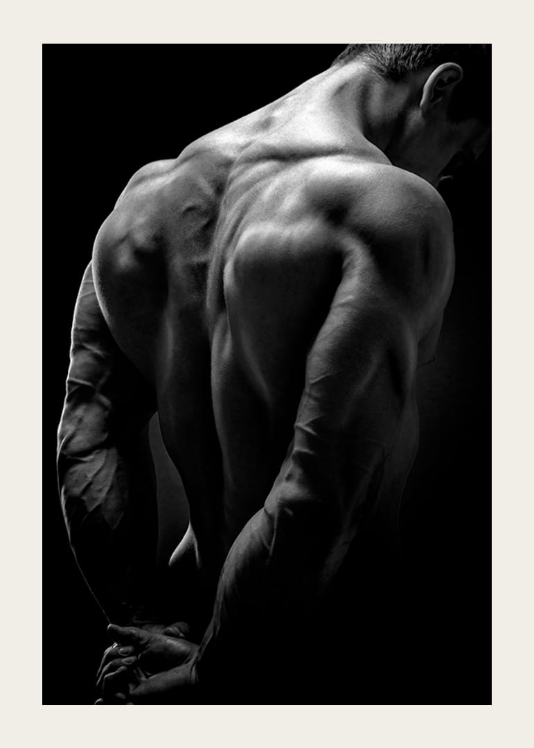 Prim-plan alb-negru al spatelui și brațelor unui bărbat musculos-12