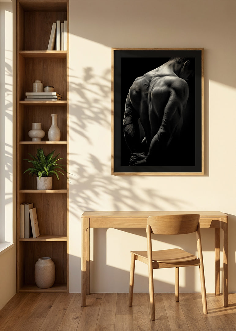 Black and white close-up of muscular man's back and arms-12