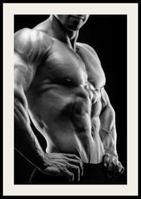 Primer plano en blanco y negro de un torso masculino musculoso de perfil-4