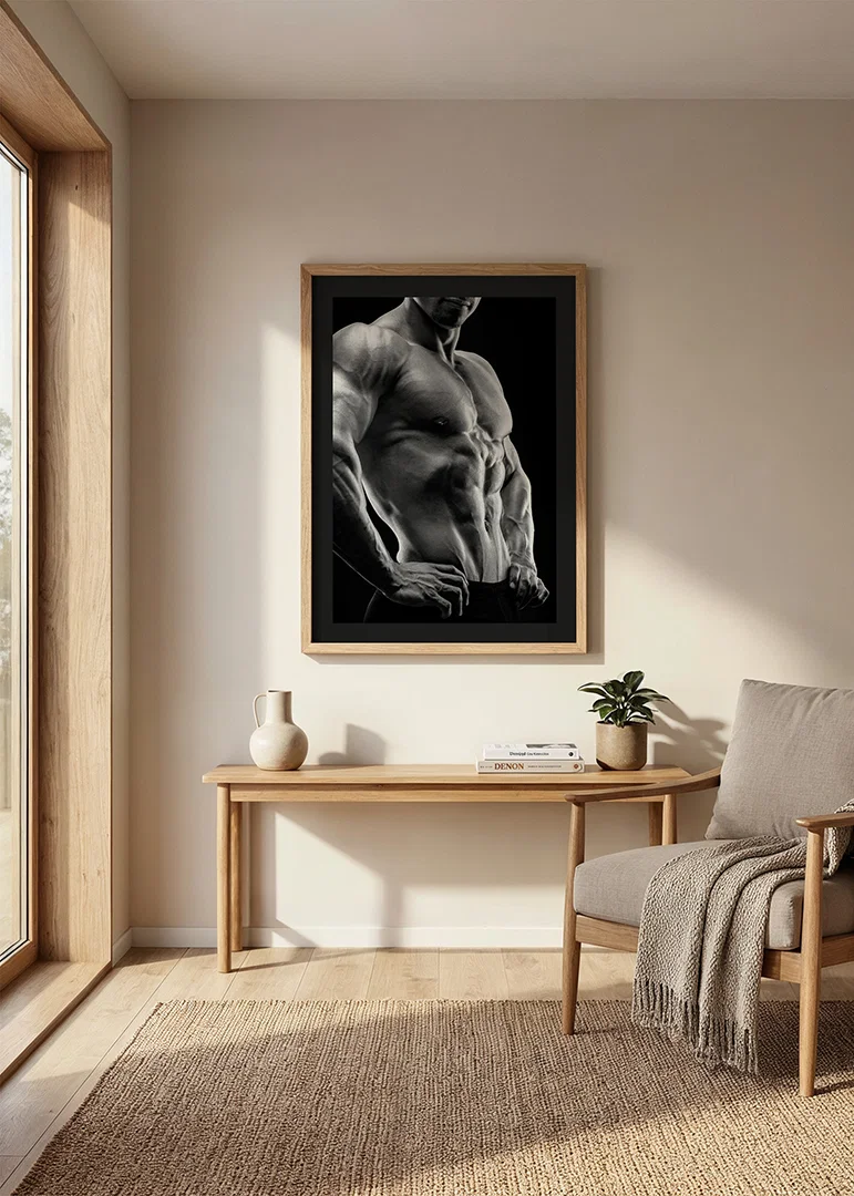 Black and white close-up of muscular male torso in profile-12