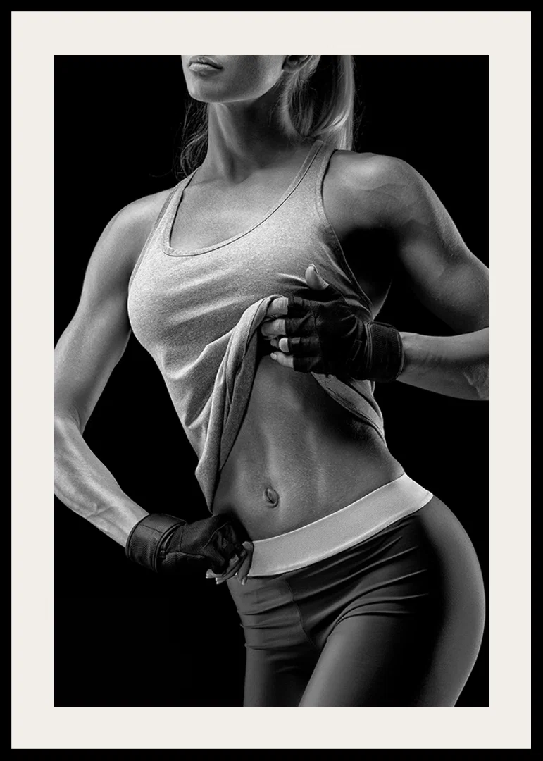Black and white close-up of athletic woman in sports bra-12
