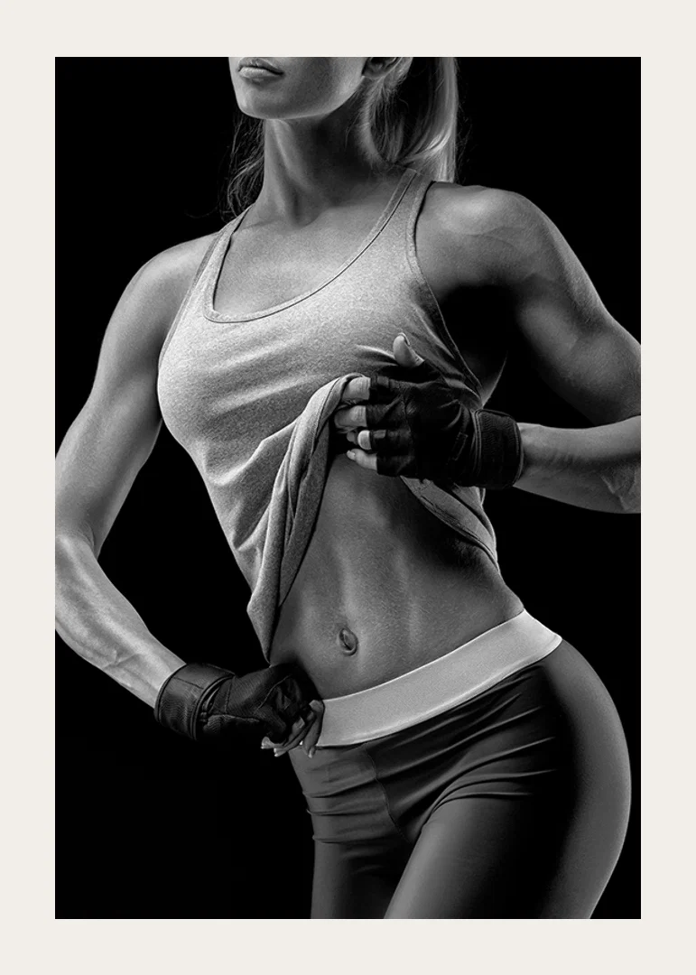 Black and white close-up of athletic woman in sports bra-12