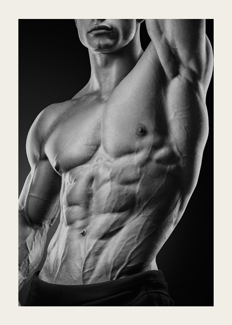 Black and white close-up of a man's muscular torso-12