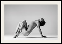 Black and white photo art of woman in yoga position against light background-2
