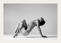 Black and white photo art of woman in yoga position against light background-3