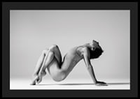 Black and white photo art of woman in yoga position against light background-4
