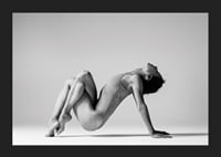 Black and white photo art of woman in yoga position against light background-5