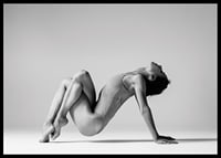 Black and white photo art of woman in yoga position against light background-6