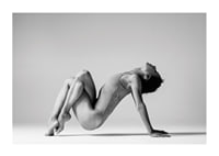 Black and white photo art of woman in yoga position against light background-1