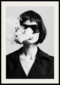 Black and white portrait of woman with sunglasses and smoke-2
