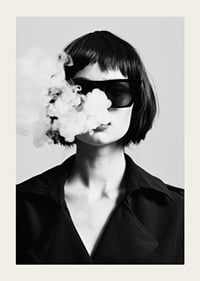 Black and white portrait of woman with sunglasses and smoke-3