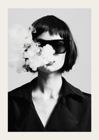 Black and white portrait of woman with sunglasses and smoke-3