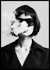 Black and white portrait of woman with sunglasses and smoke-6