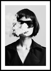 Black and white portrait of woman with sunglasses and smoke-0
