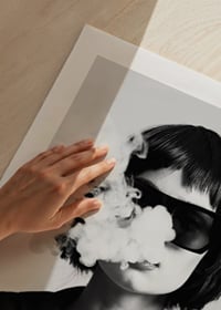 Black and white portrait of woman with sunglasses and smoke-9