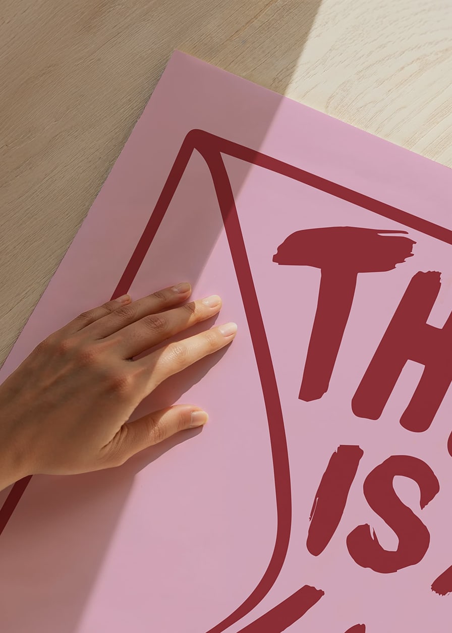 Graphic text illustration with the words 'This is a love letter' in red tone on pink background-12