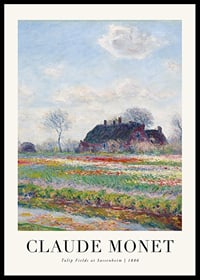 Impressionistiskt landskap med tulpanfält och hus av Monet-0