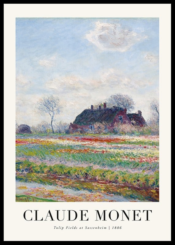Impressionistiskt landskap med tulpanfält och hus av Monet-12