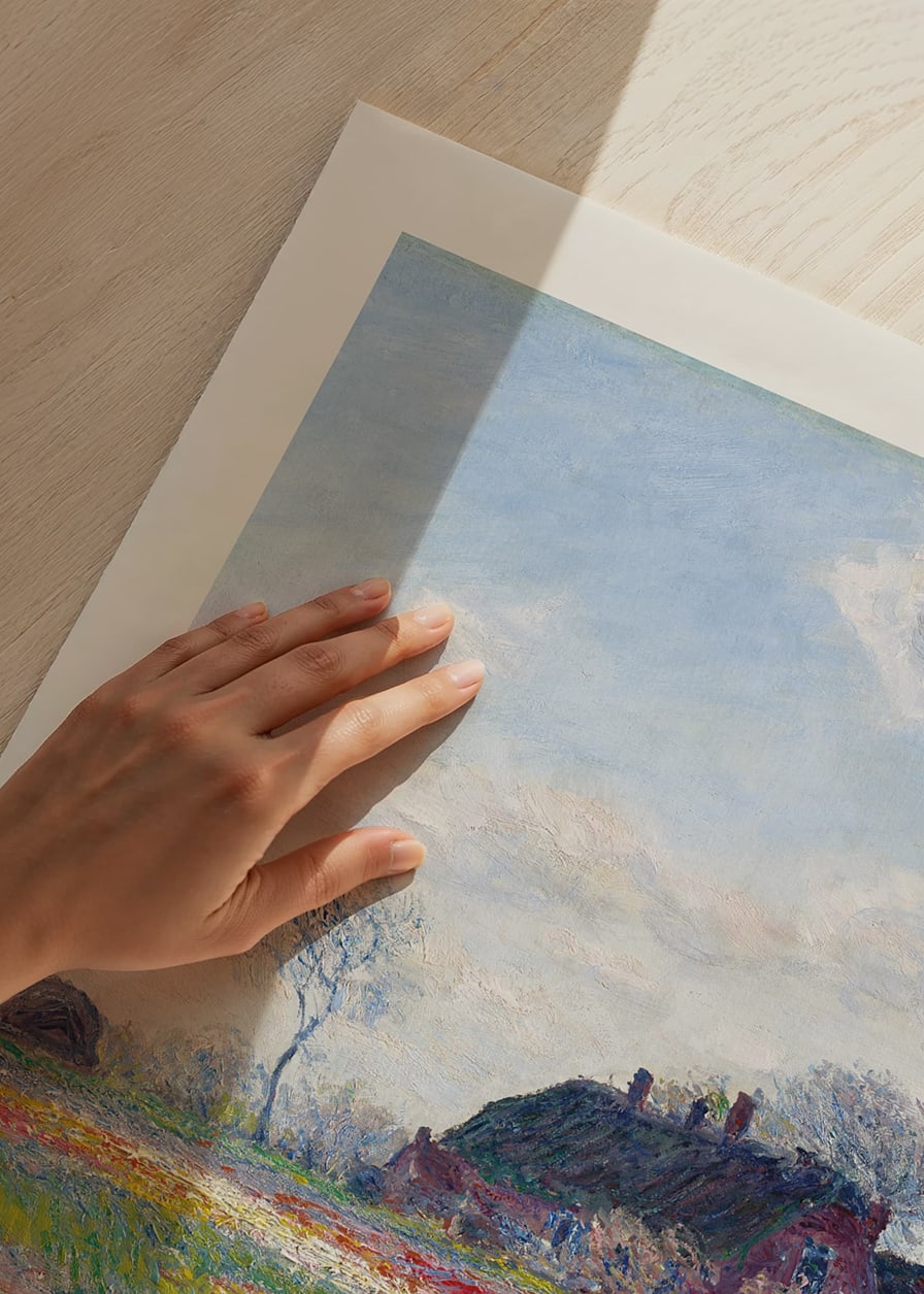 Impressionistiskt landskap med tulpanfält och hus av Monet-12