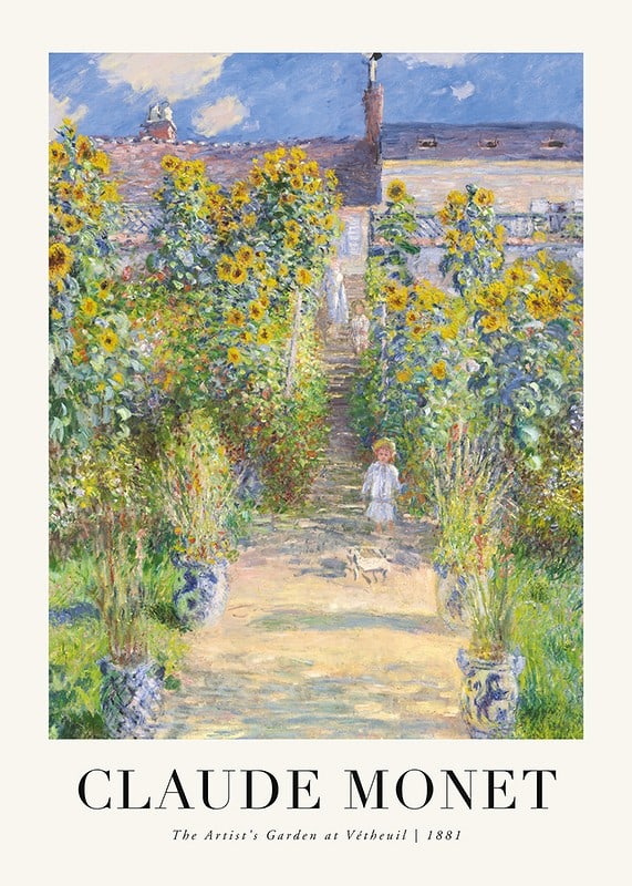 Impressionist garden with sunflowers and figure of Monet-12