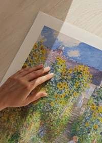 Impressionist garden with sunflowers and figure of Monet-3