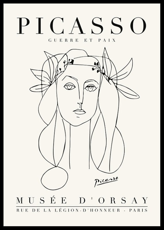 Minimalist line drawing of woman's face with laurel wreath in black-12