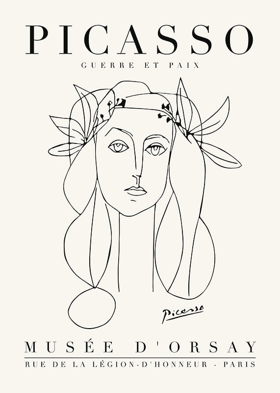 Minimalist line drawing of woman's face with laurel wreath in black-12