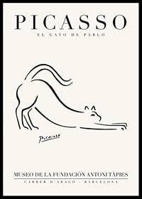 Minimalist line drawing of stretching cat in black-0
