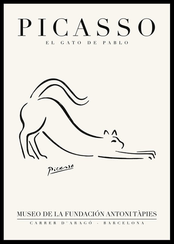Minimalist line drawing of stretching cat in black-12